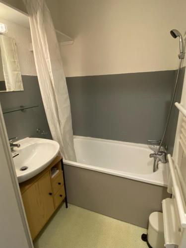 une salle de bain avec un lavabo, une baignoire et des toilettes dans l'établissement Le Bouquetin au coeur de la station, à Risoul