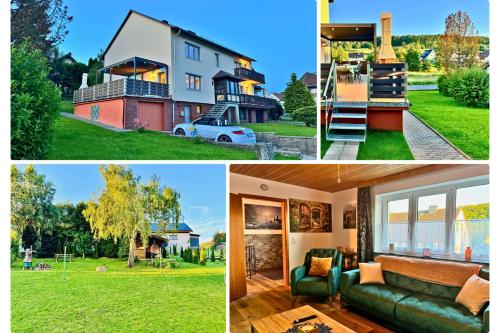a collage of pictures of a house at Nur 15 Minuten bis Fulda - ideal zum Arbeiten - Am Vulkanradweg - 3 Schlafzimmer Große Terrasse - Grill - Ferienhaus Taufstein 1 in Herbstein