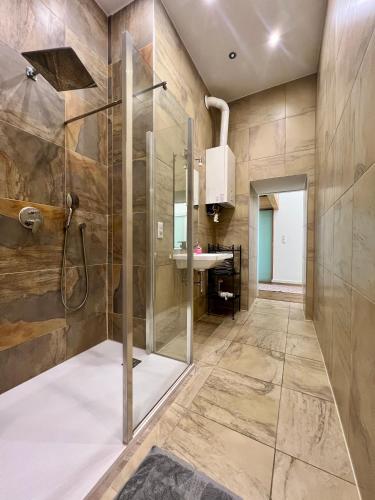 łazienka z prysznicem i umywalką w obiekcie REMA Apartments 1080 w Wiedniu