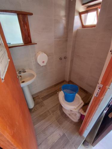 a bathroom with a toilet and a sink at Tilcara Rustica Hostel in Tilcara