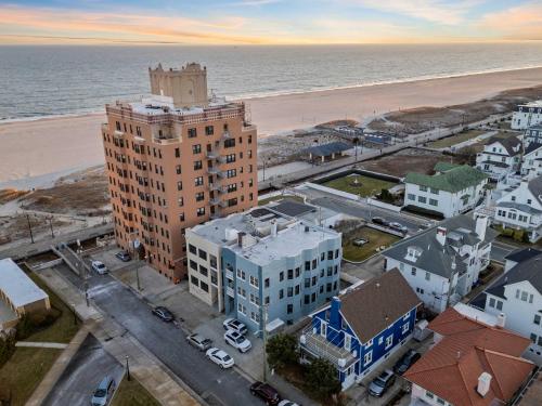 an aerial view of a city and the beach at Escape to Raleigh Ave Glamour - Steps to the Beach in Atlantic City