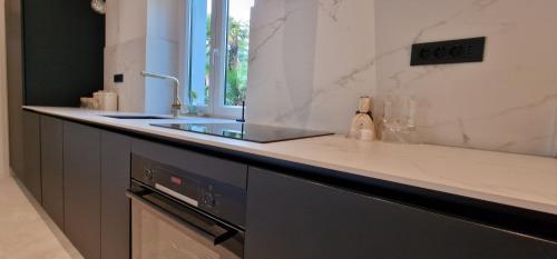 a kitchen with a sink and a counter top at Mystique Apartment in Opatija