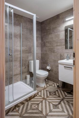 a bathroom with a toilet and a shower at CHATA LESOVNA in Pec pod Sněžkou