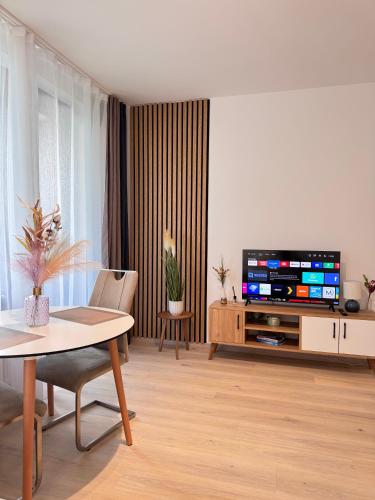 TV a/nebo společenská místnost v ubytování Cozy studio with a balcony