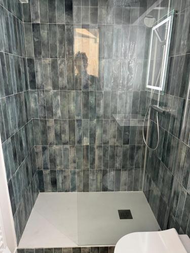 une salle de bain avec douche et toilettes dans l'établissement Cosy apartment in city center, à Palaiseau