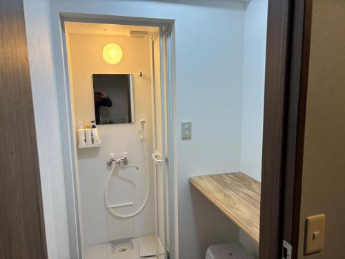 a bathroom with a toilet and a sink and a mirror at Mountain Gate FURANO in Kami-furano