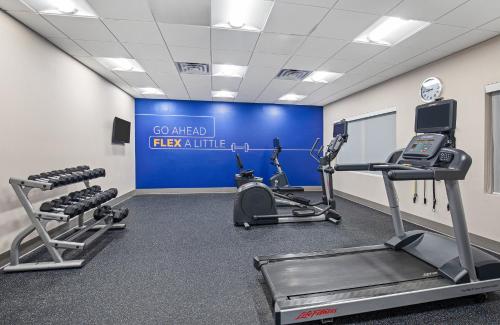 a gym with cardio equipment and a blue wall at Holiday Inn Express & Suites - Carrollton West by IHG in Carrollton