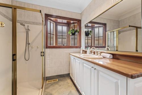 un baño con lavabo y ducha en Family Treasure near Chadstone and Monash Uni, en Oakleigh South