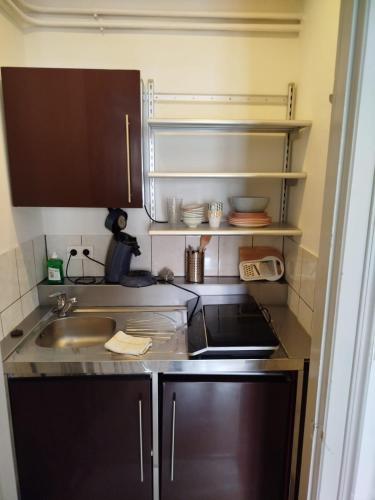 une cuisine avec un évier et un plan de travail dans l'établissement Le Carnot 2, à Besançon