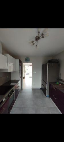 - une grande cuisine avec un ventilateur de plafond dans l'établissement Maison Chaleureuse, à Illkirch-Graffenstaden