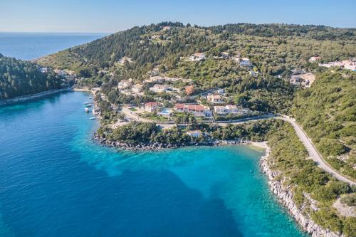 an aerial view of a small island in the water at Dolphin villa 2 in Gaios