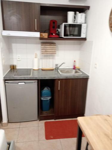 Il comprend une petite cuisine équipée d'un évier et d'un lave-vaisselle. dans l'établissement B010 Appartement Disneyland Paris France, à Montévrain