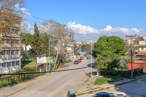 an aerial view of a city street with cars at Luxurious Tsimiski 2nd Floor in Alexandroupoli