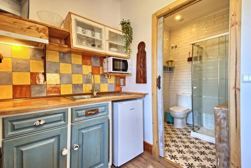 a small kitchen with a sink and a toilet at NINHO SALOIO in Venda do Pinheiro