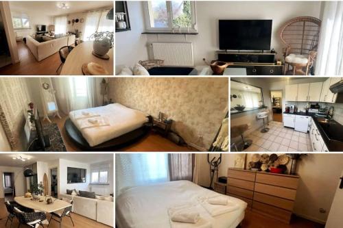 a collage of pictures of a bedroom and a living room at Superbe appartement 4 pers Blotzheim Near Basel in Blotzheim