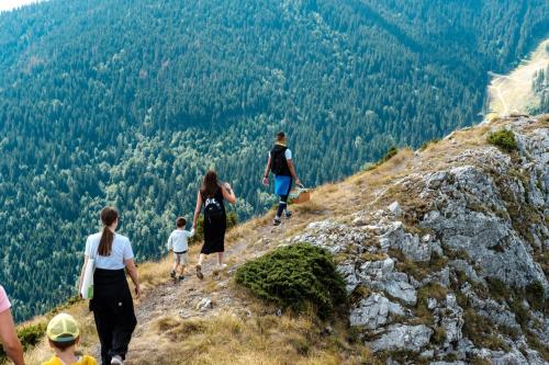 コパオニクにあるHotel Kraljevi Čardaciの山登り人