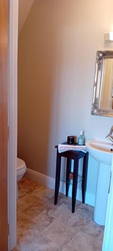 bagno con lavandino e tavolo con specchio di Naas a Naas