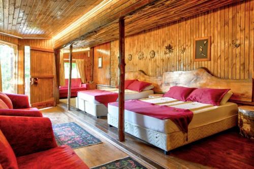 a bedroom with two beds and a couch at Paradise Plus Ağva in Agva