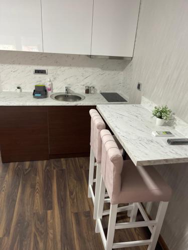 Kuchyň nebo kuchyňský kout v ubytování Pink Apartmani