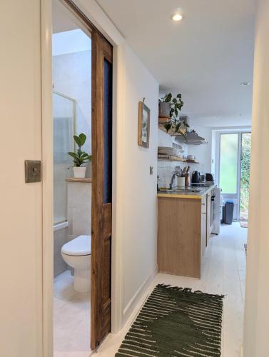 a bathroom with a toilet and a sink at Ramble & Rye - The Nest in Talland