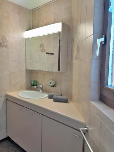 a bathroom with a sink and a mirror at Onyx by Fewotessin in Locarno