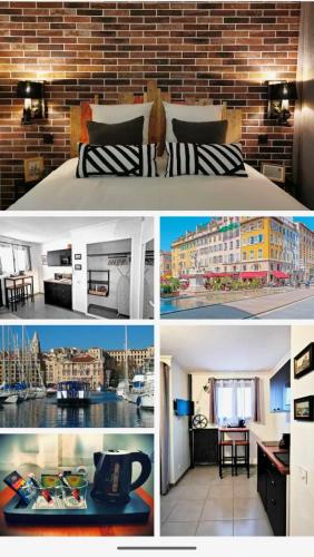 un collage de quatre photos d'une ville dans l'établissement Studio industriel cosy à 1 min du Vieux-Port Calme & Tout équipé, à Marseille