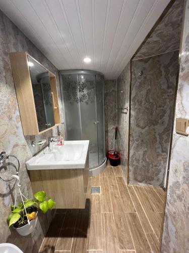 a bathroom with a sink and a shower at الباحة دومز Al baha Domes in Al Baha