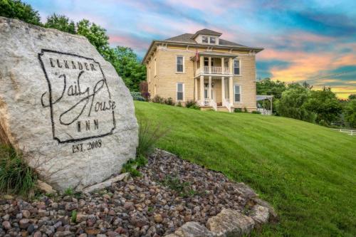 a large rock in front of a house at Elkader Jailhouse Inn in Elkader
