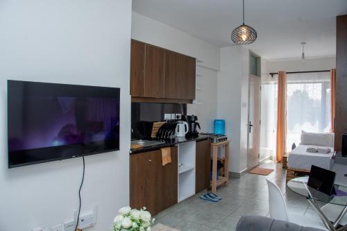 Serene Superior Studio Apartment in Nairobiにあるキッチンまたは簡易キッチン