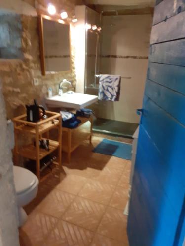 une salle de bain avec un lavabo et des toilettes dans une chambre dans l'établissement L'Abitarelo, à Berganty