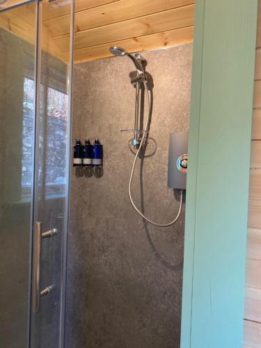 a shower with a shower head in a bathroom at Torlinnhe in Fort William