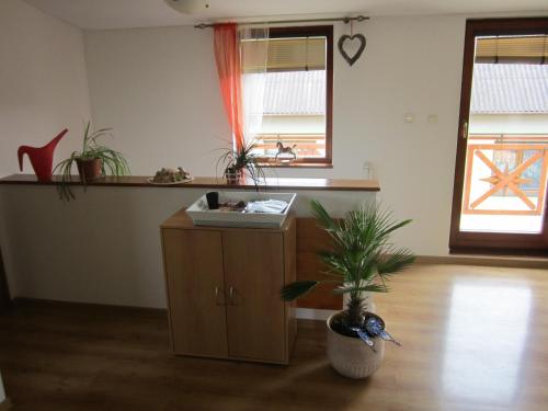 a room with a sink and a potted plant at Privat Vrbov 23 in Vrbov