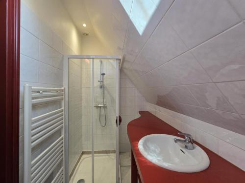 a bathroom with a sink and a shower at Charme Authentique en Périgord - Wifi, Parking, Animaux Acceptés - FR-1-616-103 in Monsac