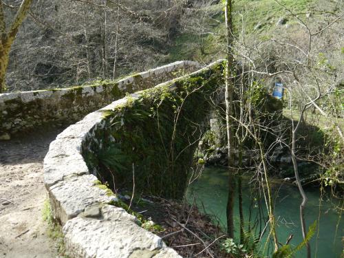 a stone bridge over a body of water at Posada 3 Valles in Liérganes