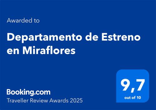 Certificado, premio, señal o documento que está expuesto en Departamento de Estreno en Miraflores