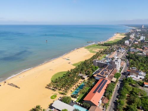 an aerial view of a beach and the ocean at Jetwing Beach in Negombo