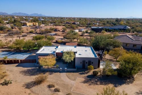 an aerial view of a house in the desert at Lone Mountain Casita home in Cave Creek