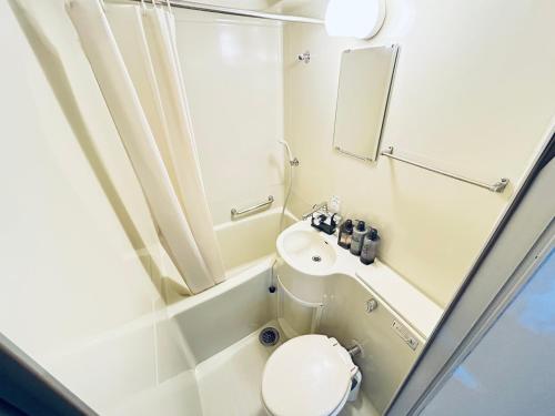 a small bathroom with a toilet and a sink at 広島Riverside house第2ひまわり302号室 in Hiroshima