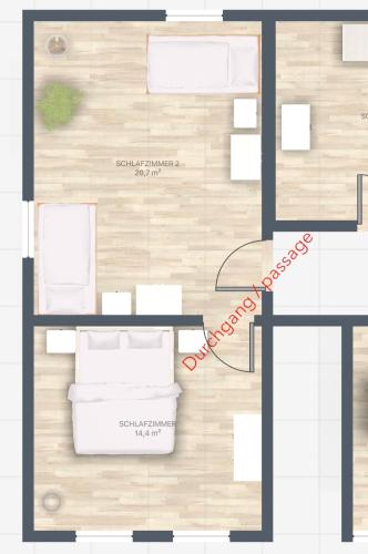 a floor plan of a room with two beds at 2 separate Appartements mit 5 Schlafzimmern für 9 Personen in Ühlingen-Birkendorf