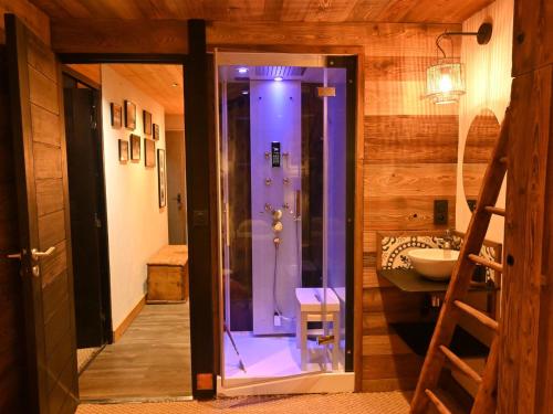 une salle de bain avec douche et lavabo dans l'établissement Appartement 2 chambres proche pistes avec balcon et parking - FR-1-459-181, à La Clusaz