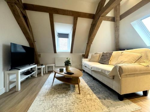un salon avec un canapé et une télévision dans l'établissement Le Grenier de la Grappe 2, à Lille