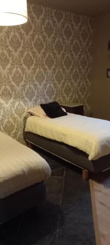a bedroom with two beds and a lamp on the wall at Wenceslas Cobergher II Appartementen 2 of 4 in Boutersem