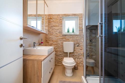 łazienka z toaletą i umywalką w obiekcie Villa Didov dvor ZadarVillas w mieście Vinjerac