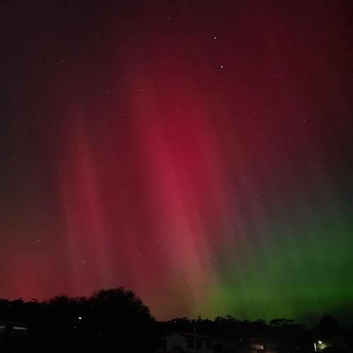 an image of the northern lights in the sky at Beach Buoy Opossum Bay in South Arm