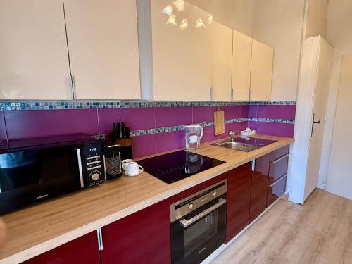 a kitchen with a sink and a microwave at Magnifique Studio Cagnes Sur Mer in Cagnes-sur-Mer