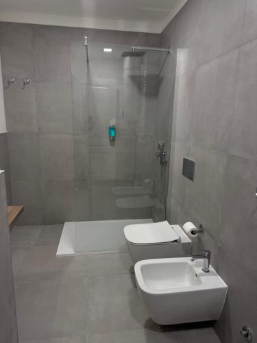 a bathroom with a shower and a toilet and a sink at VB's Luxury Flat in Rome