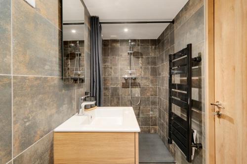a bathroom with a sink and a shower at L'Eden d'Elyse - Duplex premium- parking gratuit in Nancy