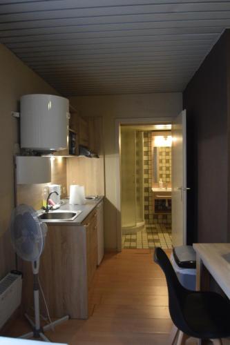a kitchen with a sink and a counter top at Condo Gardens Leuven in Leuven