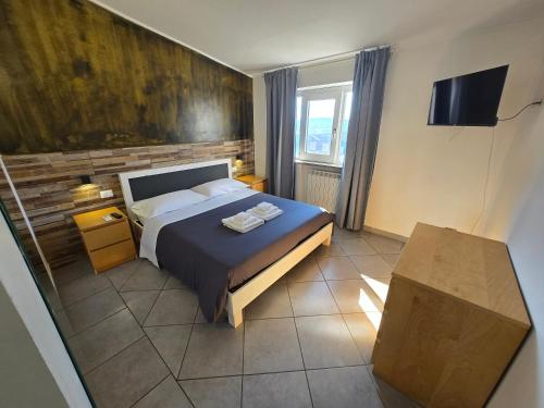a bedroom with a bed and a television in it at B&B FR House Affittacamere Colleferro in Colleferro