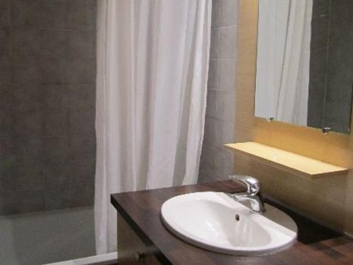 une salle de bain avec un lavabo et une douche dans l'établissement Studio confortable avec balcon, Parking et Wi-Fi inclus - 1er étage, quartier calme à Brides-les-Bains - FR-1-512-245, à Brides-les-Bains